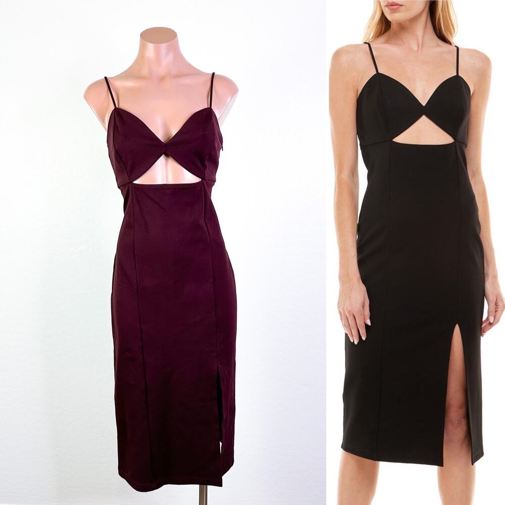 SOCIALITE Cutout Sweetheart Neckline Slit Knit Midi Dress Maroon Size L NWT NEW